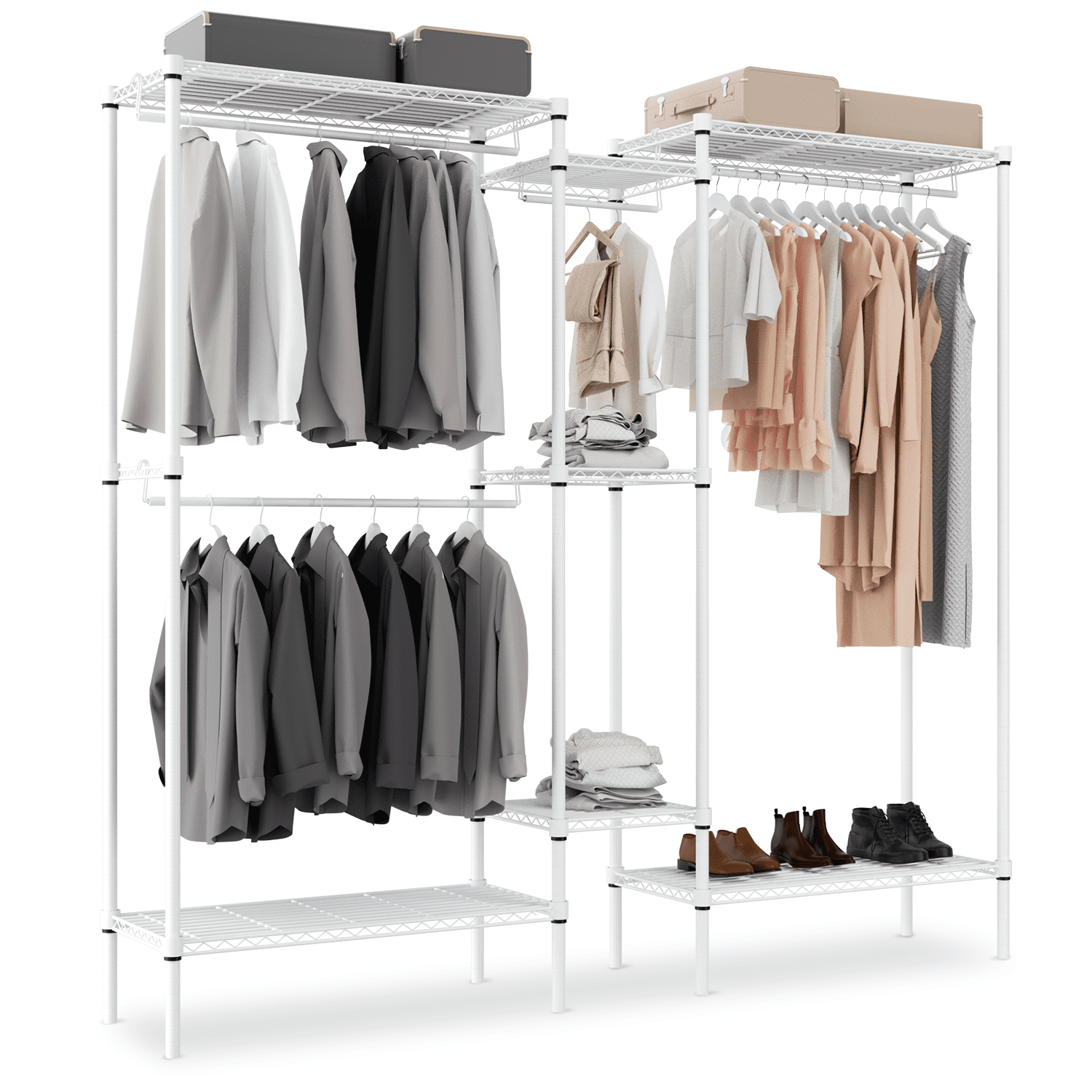 MoNiBloom Heavy Duty Clothes Rack L Shaped Clothing Rack for Corner, Wire Garment Rack Freestanding Wardrobe Rack for Bedroom, 73"Lx13.5"Wx71"H, White