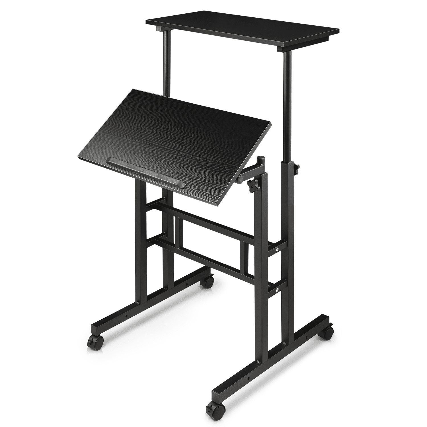 MoNiBloom Mobile Computer Desk, Adjustable Height Laptop Standing Desk with Tilting Tabletop and Monitor Shelf