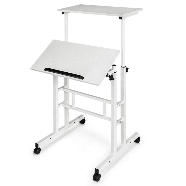 MoNiBloom Mobile Computer Desk, Adjustable Height Laptop Standing Desk with Tilting Tabletop and Monitor Shelf