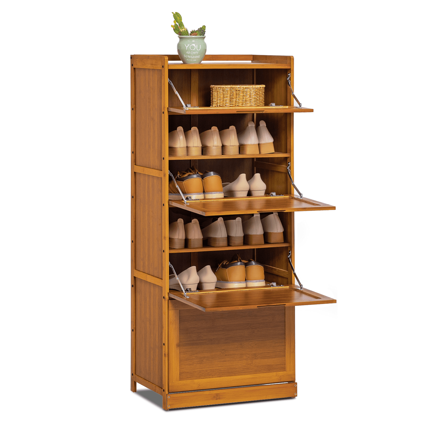 Brown Bamboo 7-Tier Freestanding Shoe Organizer Rack