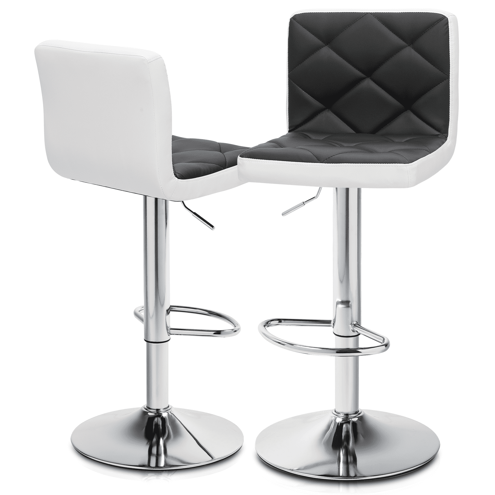 Adjustable Black and White Faux Leather Swivel Bar Stools, Set of 2