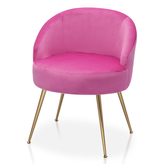 MoNiBloom Modern Upholstered Velvet Accent Chair, Single Sofa Side Chair for Living Bedroom Make-Up Room, Barrel Chair with Golden Metal Legs, Hot Pink