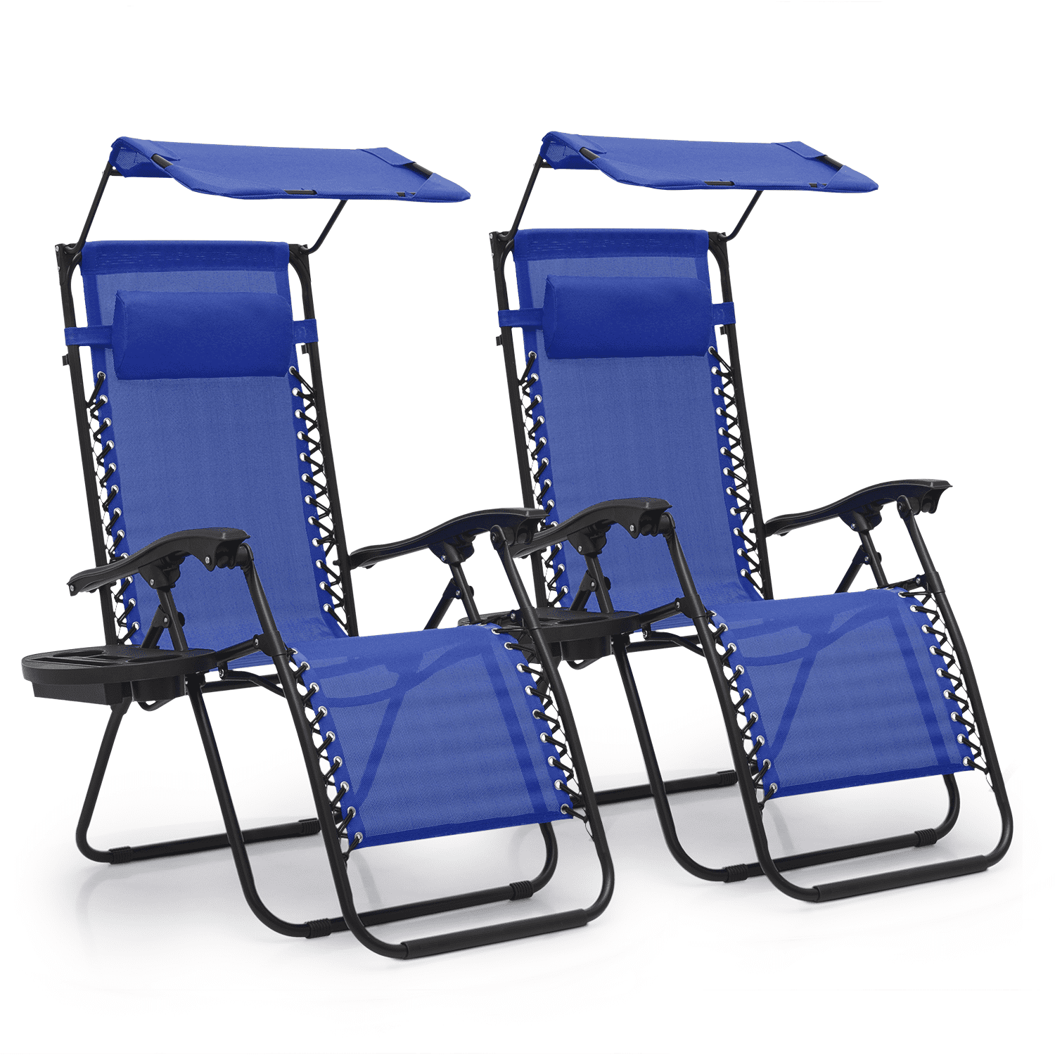 Blue Adjustable Zero Gravity Outdoor Lounger Set with Canopy and Tray