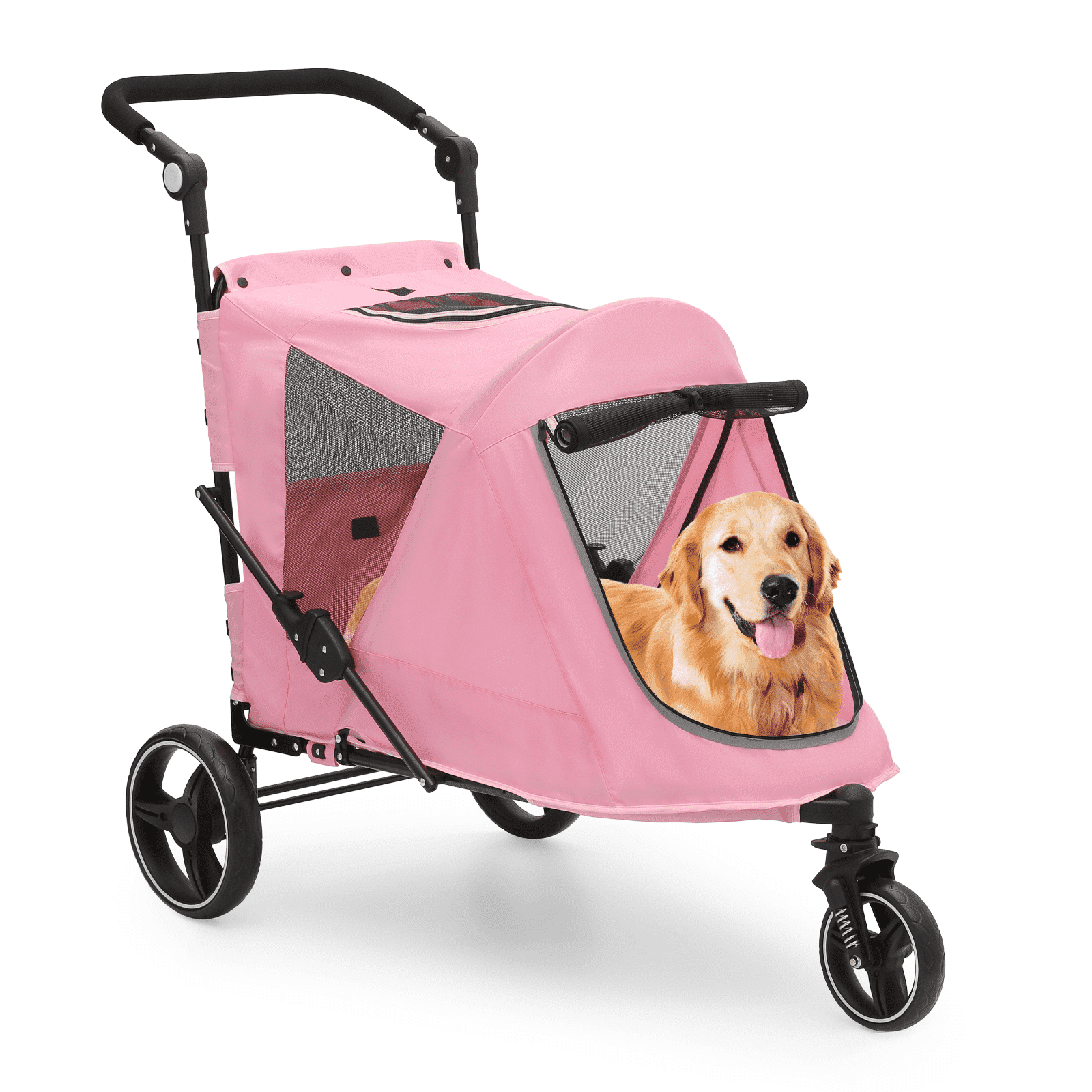 MoNiBloom Folding 3 Wheel Pet Stroller, Foldable Dog Jogger Stroller with Adjustable Handlebar and Mesh Window