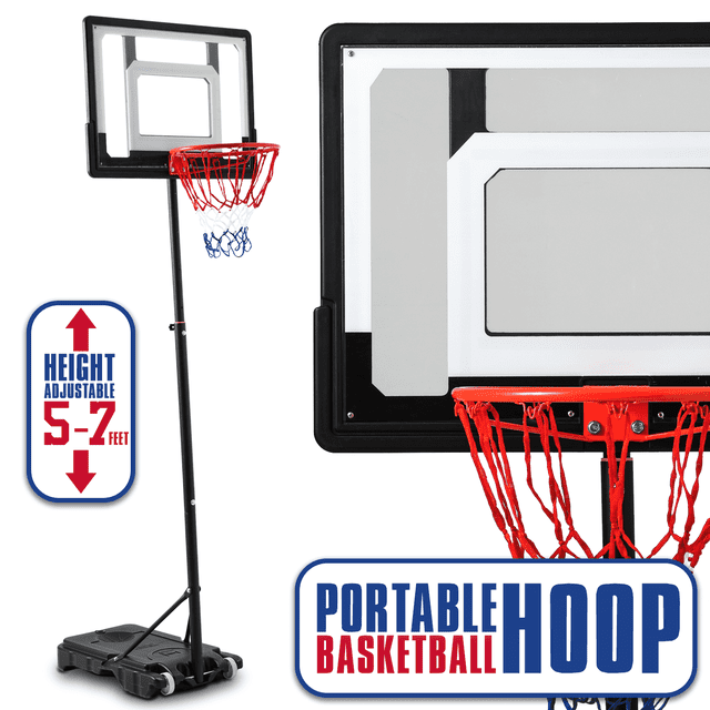 MoNiBloom Portable Basketball Hoop Goal 5ft - 7ft Adjustable with 33" Backboard Wheels Fillable Base