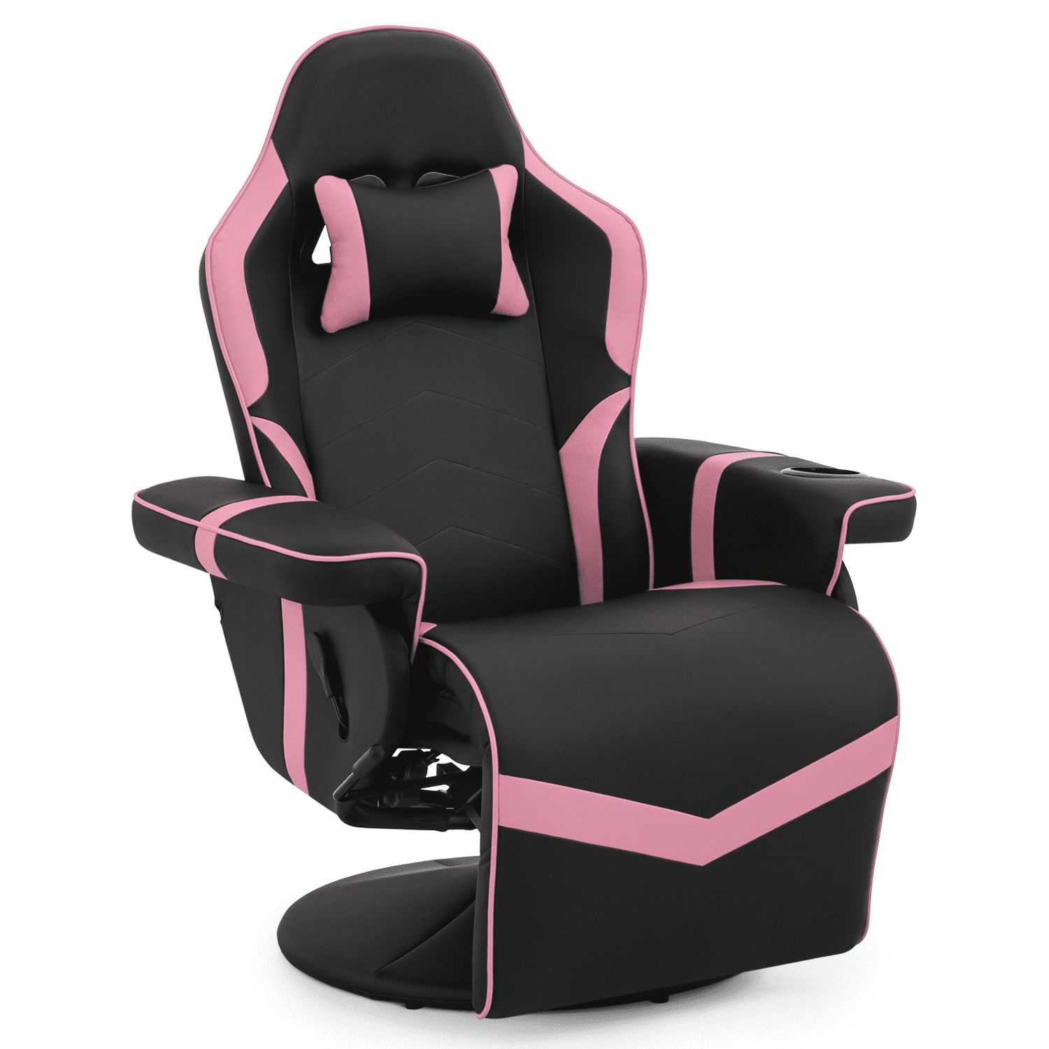 MoNiBloom Racing Style Pu Leather Ergonomic Adjusted Reclining Video Gaming Sofa Chair Seat with Adjustable Backrest and Footrest Cup Holder Pillow, Pink