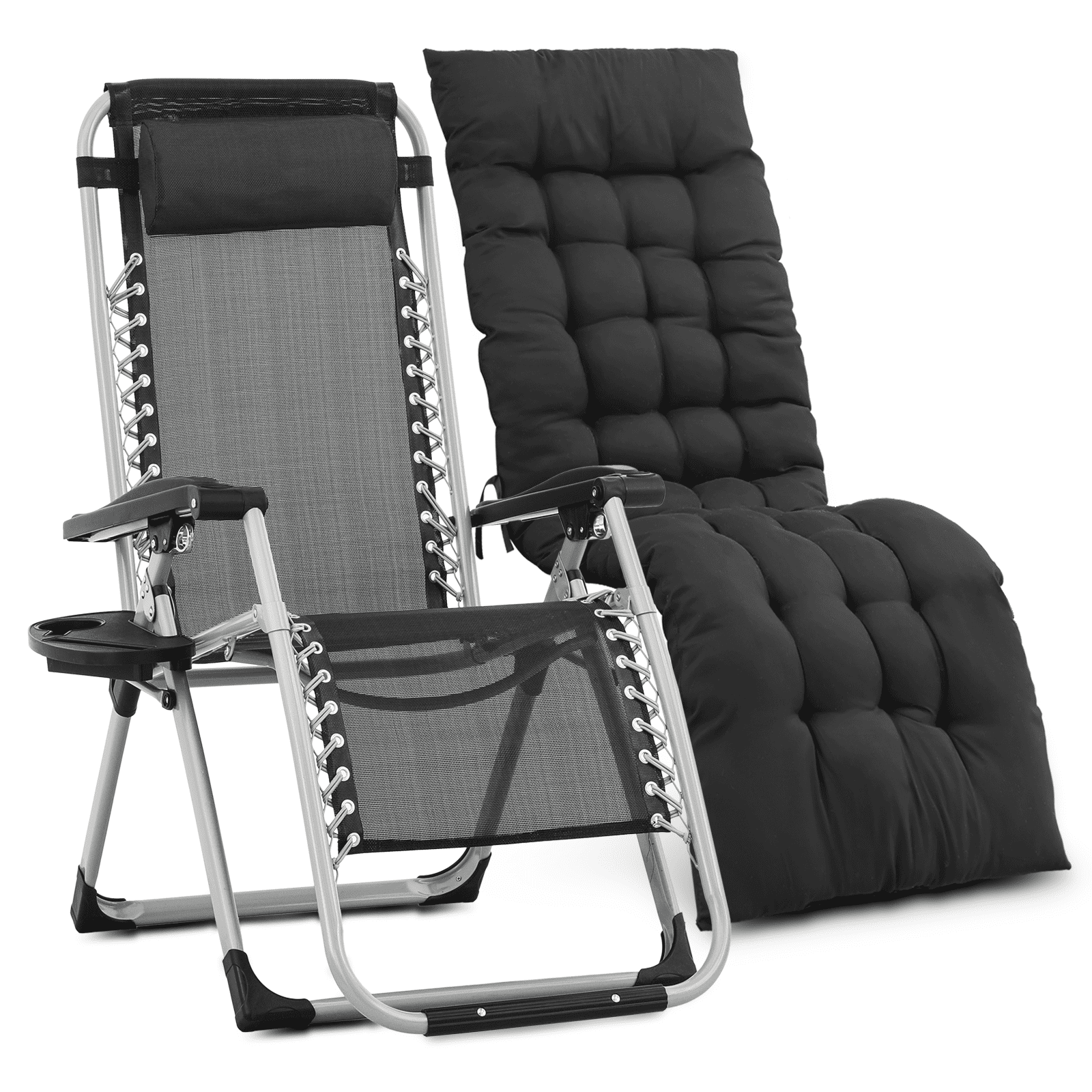 Black Adjustable Zero Gravity Chaise Lounger with Cushions