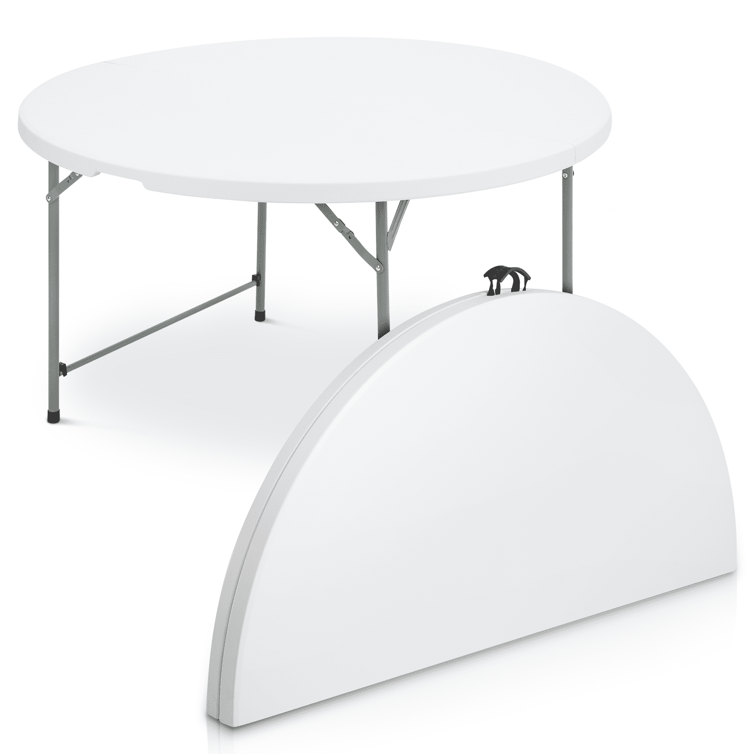 Round Foldable Plastic Table Collapsible Circular Steel Frame with Carry Handle