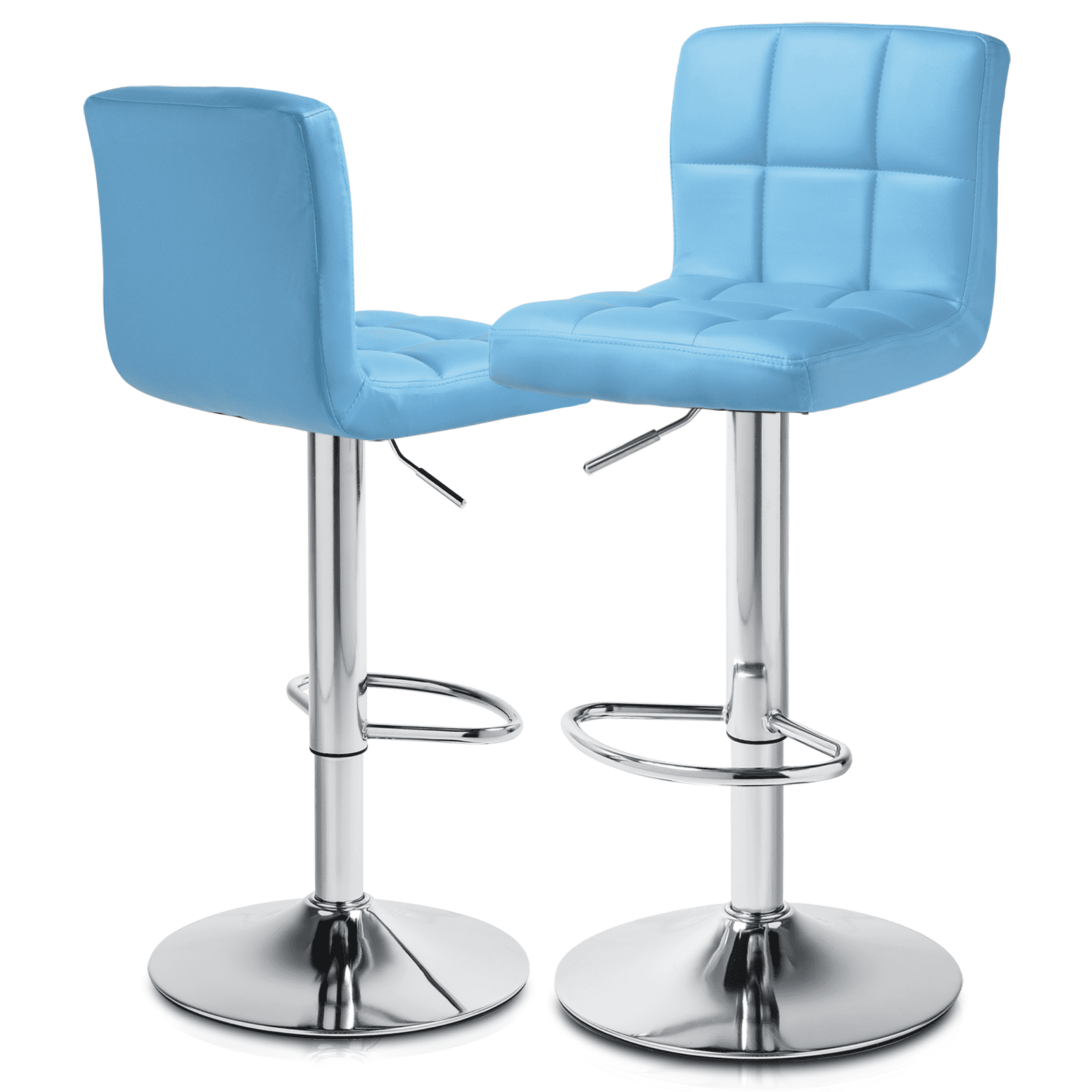 Adjustable Blue Faux Leather Swivel Bar Stool with Backrest