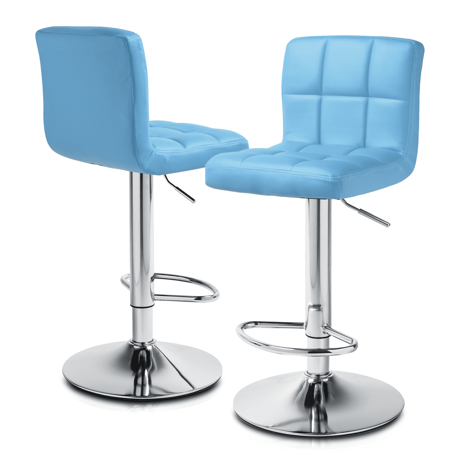 Adjustable Blue Faux Leather Swivel Bar Stool with Backrest