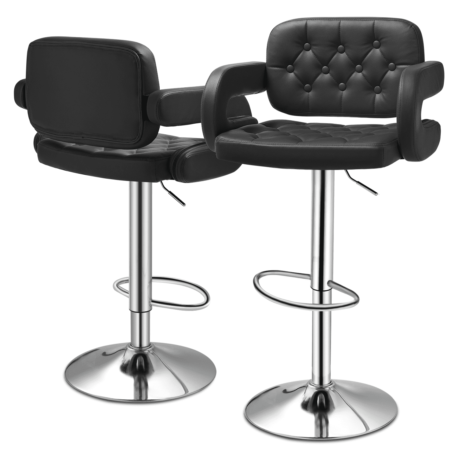 Altier Faux Leather Swivel Bar Stools, Adjustable Counter Height Barstools with Backrest and Armrest