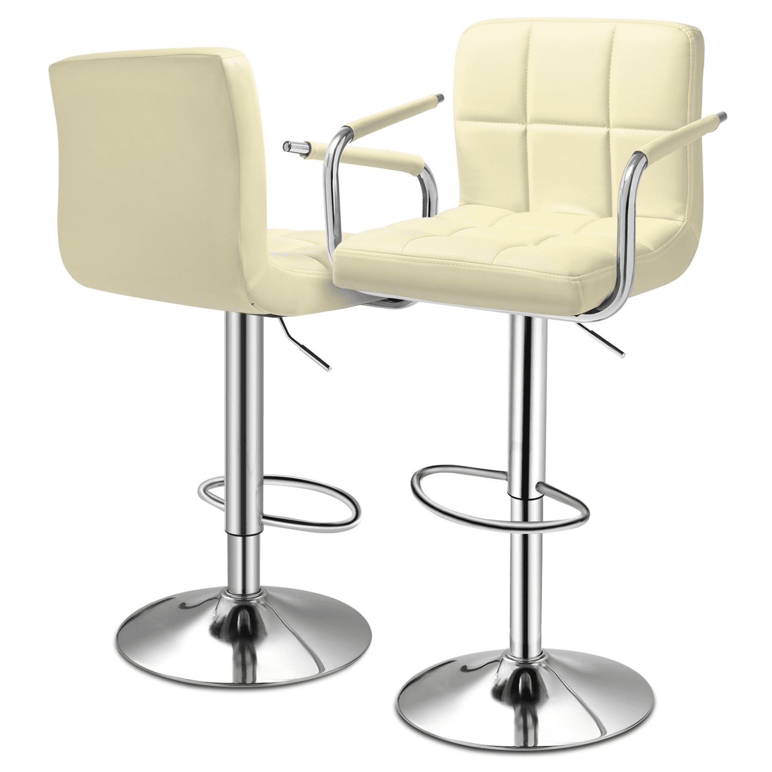 Beige Adjustable Swivel Faux Leather Bar Stools with Chrome Base, Set of 2