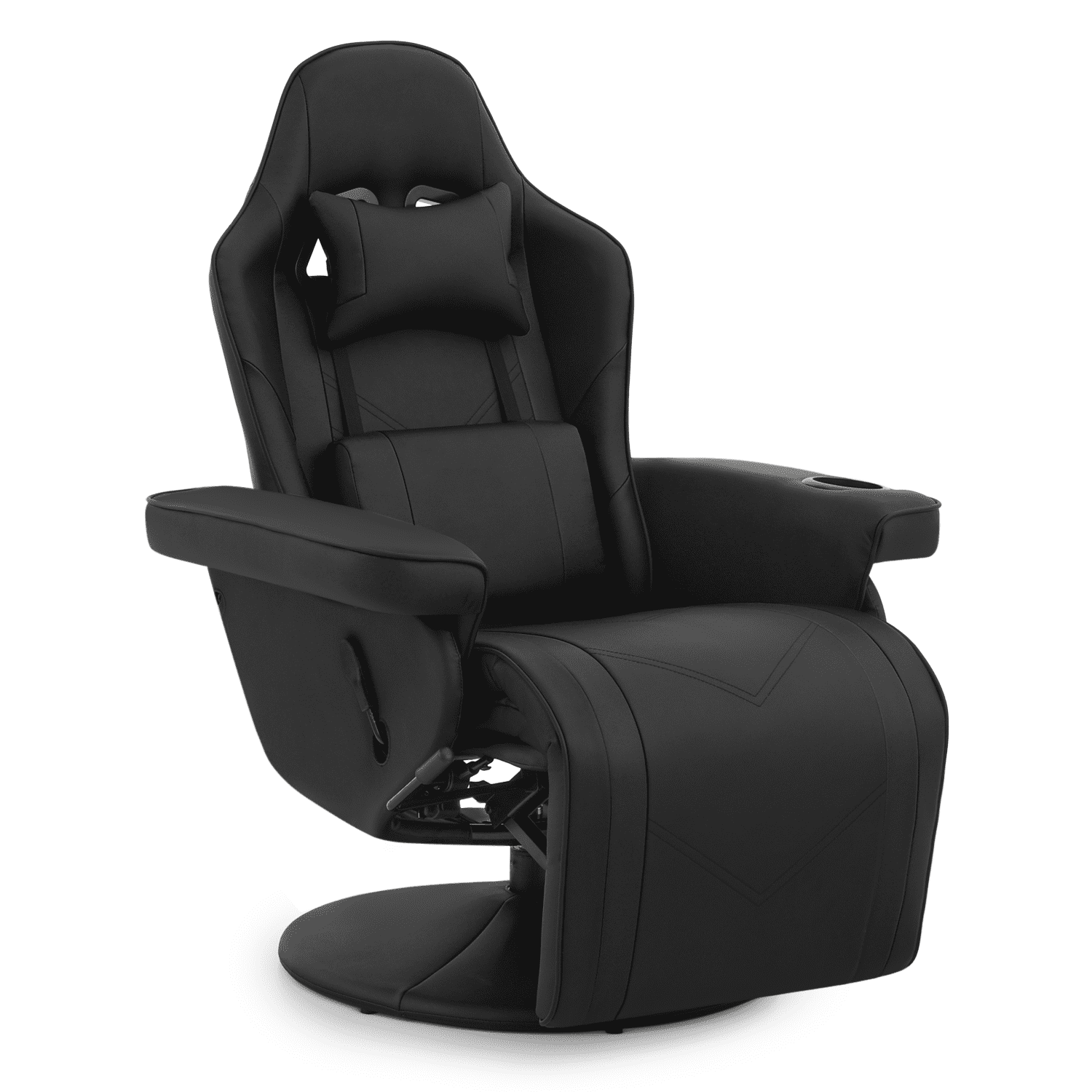 Black PU Leather Reclining Gaming Chair with Footrest and Lumbar Support