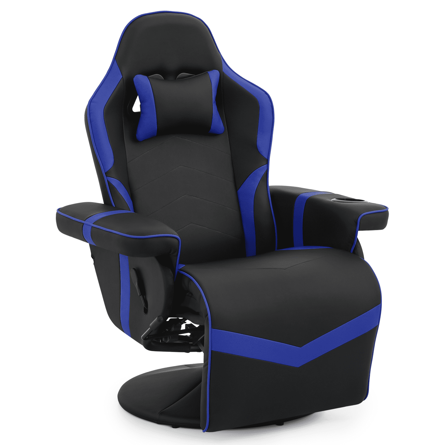 Blue and Black Leather Reclining Gaming Chair with Footrest