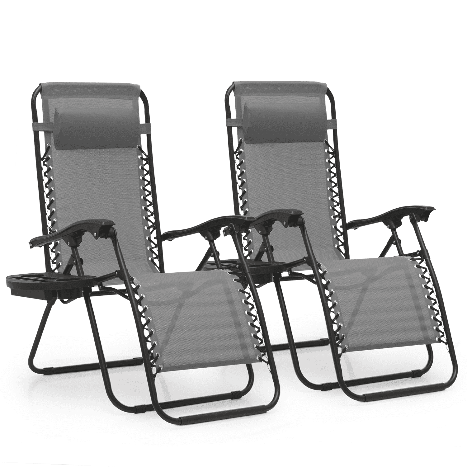 Gray Adjustable Zero Gravity Outdoor Lounger Set with Cushions