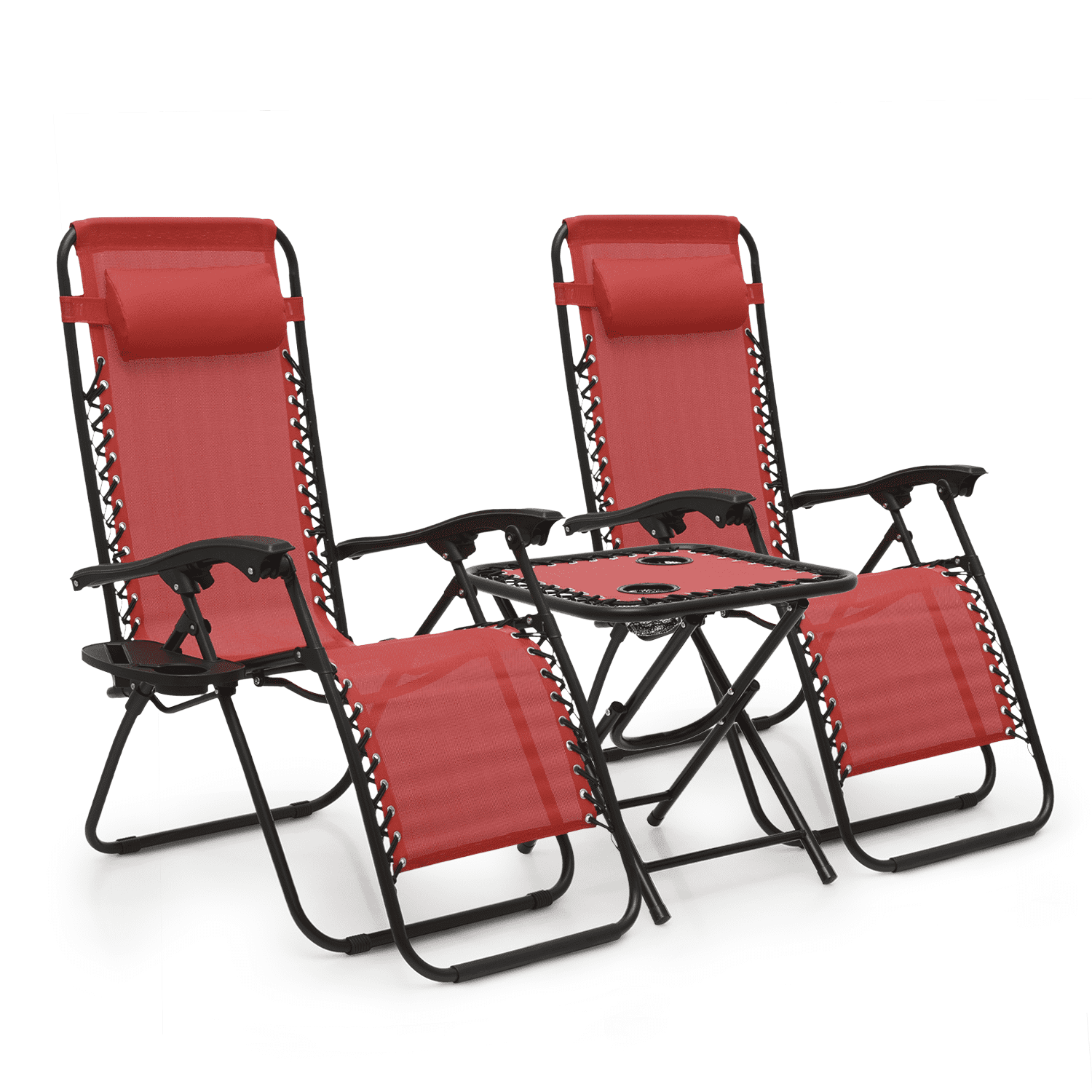 Maroon Adjustable Zero Gravity Outdoor Lounger Set with Table