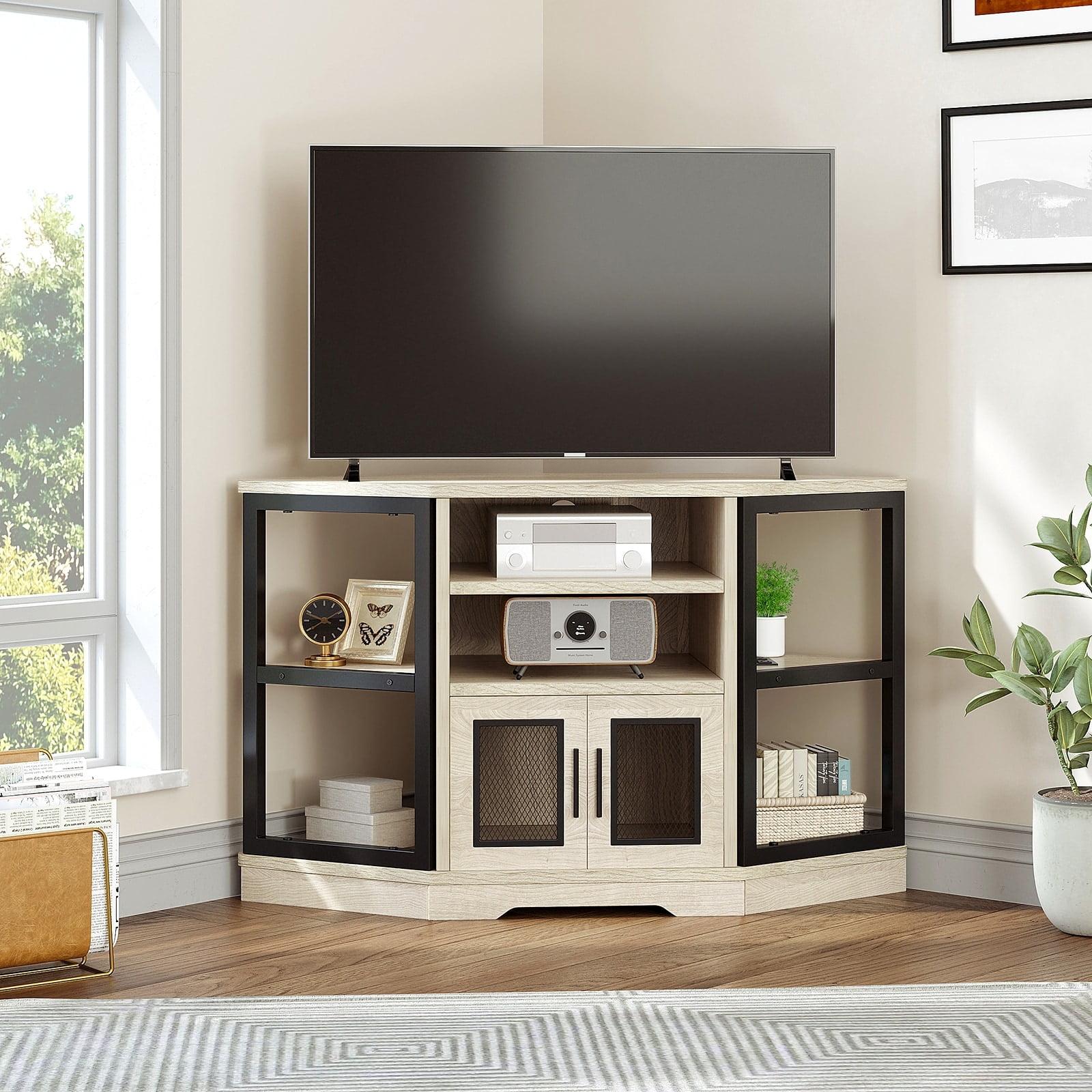 Moasis Farmhouse Corner TV Stand Entertainment Center Media Console for TVs up to 55" with Power Outlet Oak
