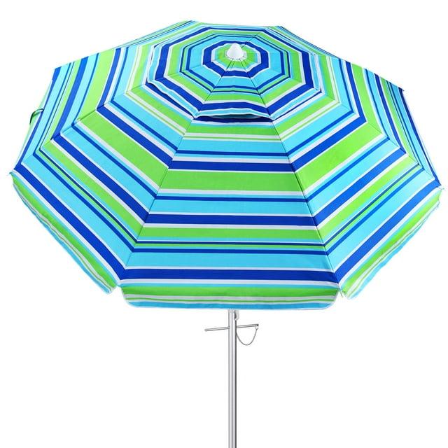 Tangkula 6.5Ft Beach Umbrella w/ Tilt Mechanism Sand Anchor Carrying Bag Blue + Green