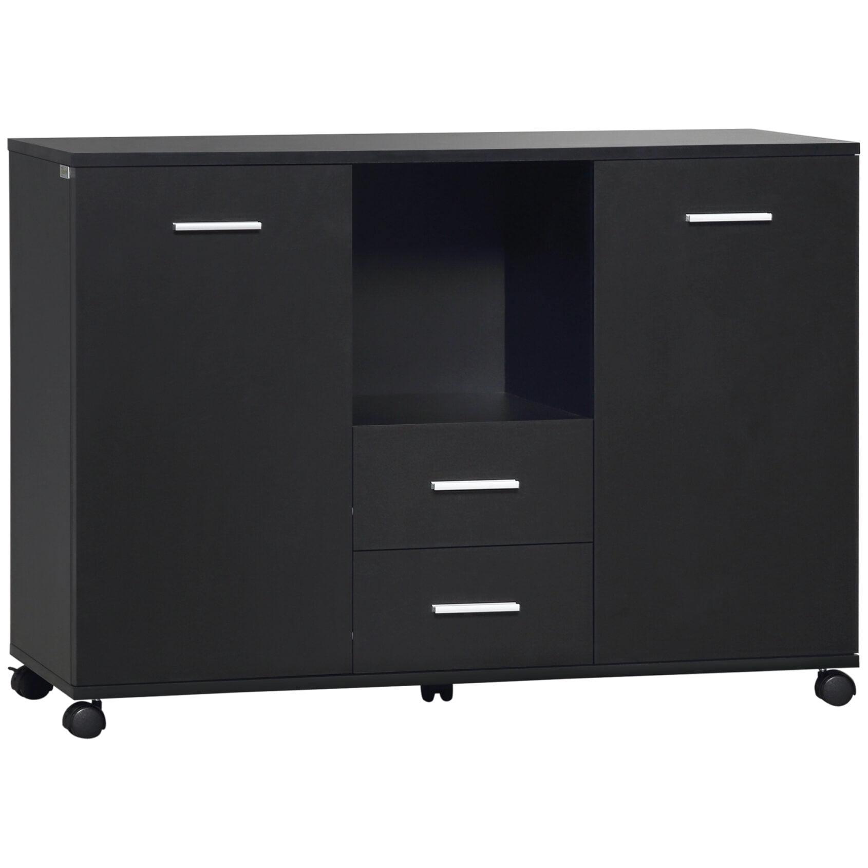 Black Particle Board Multifunction Office Filing Cabinet with Drawers and Shelves