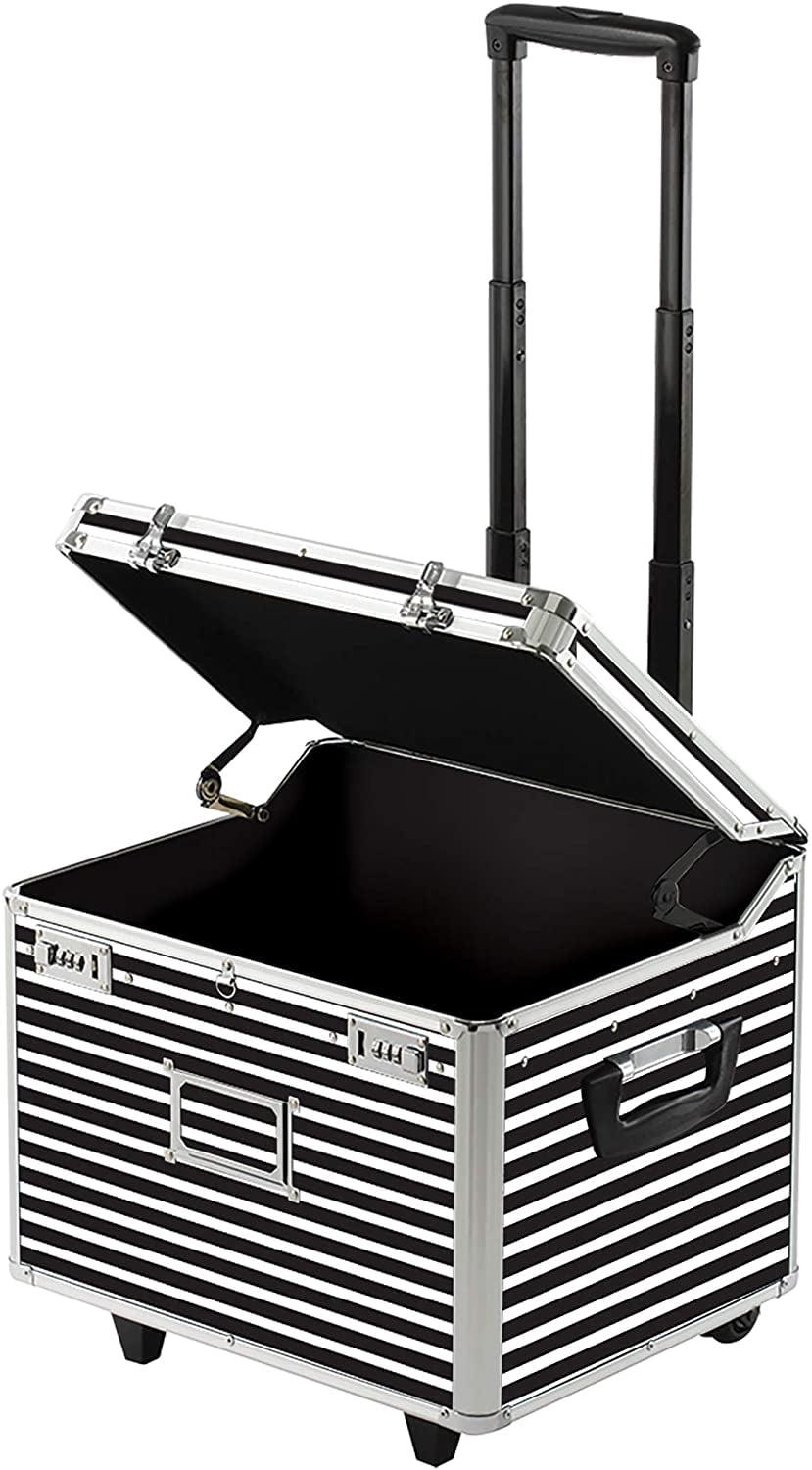 Vaultz Locking Mobile Rolling File Storage Chest, Letter/Legal Wheelie Case, Black/White Stripes