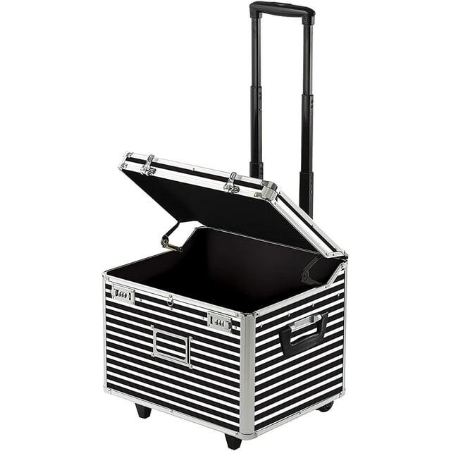 Vaultz Locking Mobile Rolling File Storage Chest, Letter/Legal Wheelie Case, Black/White Stripes