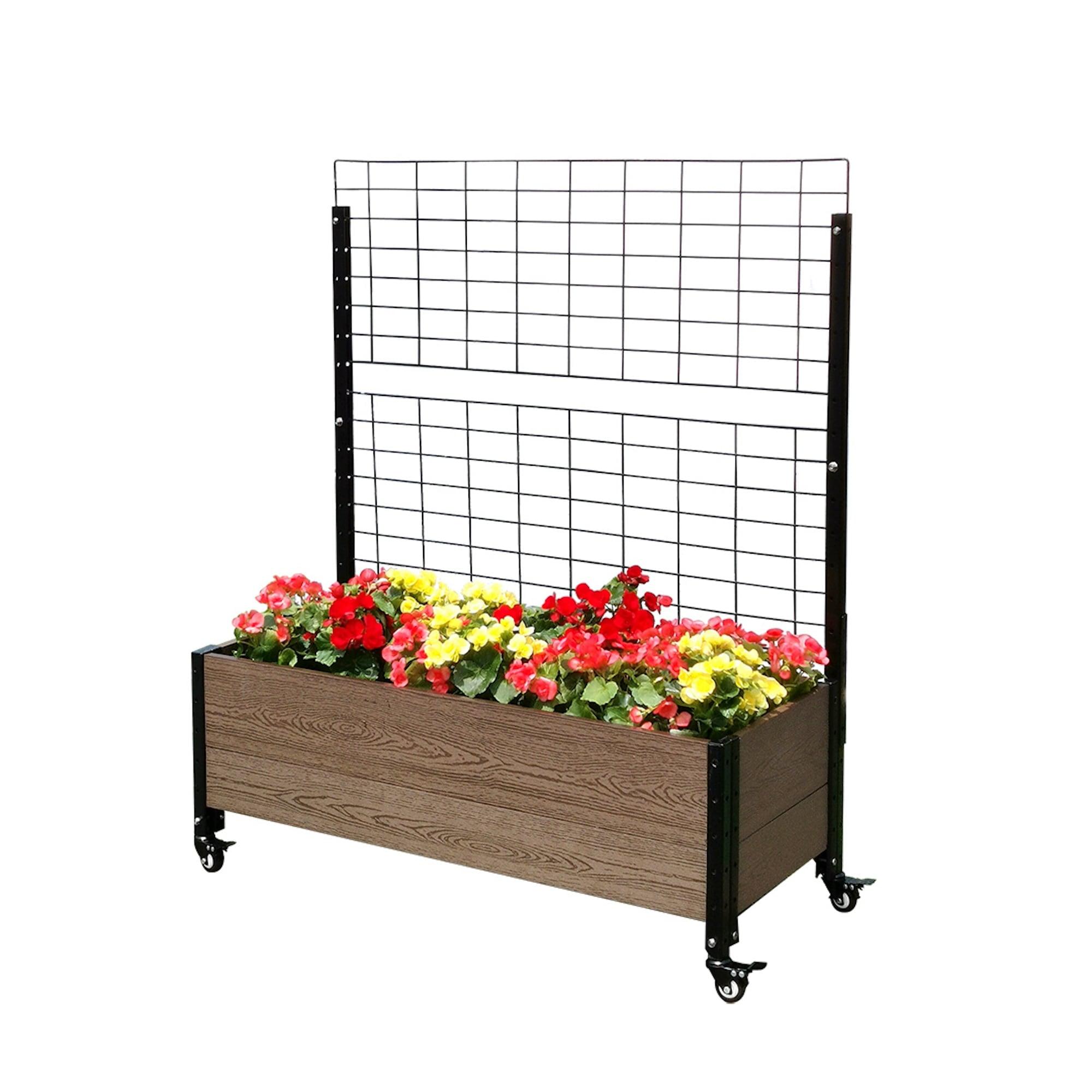 Everbloom 50" Brown Mobile Deckside Planter with Trellis