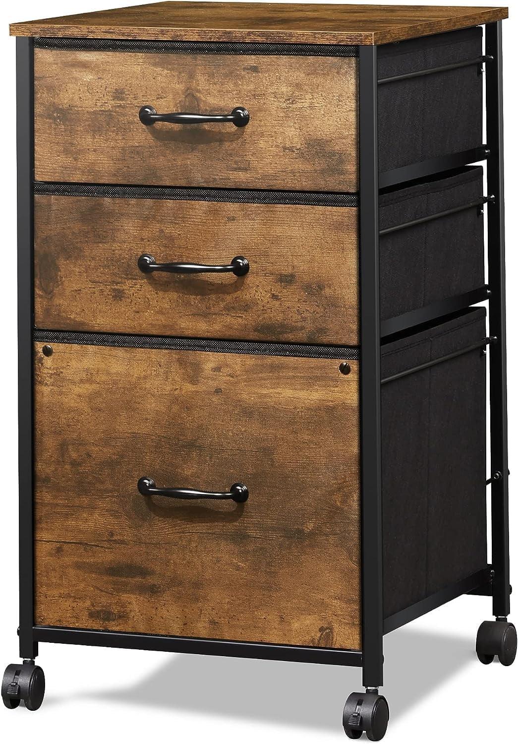 Rustic Brown Wood Grain 3-Drawer Mobile File Cabinet