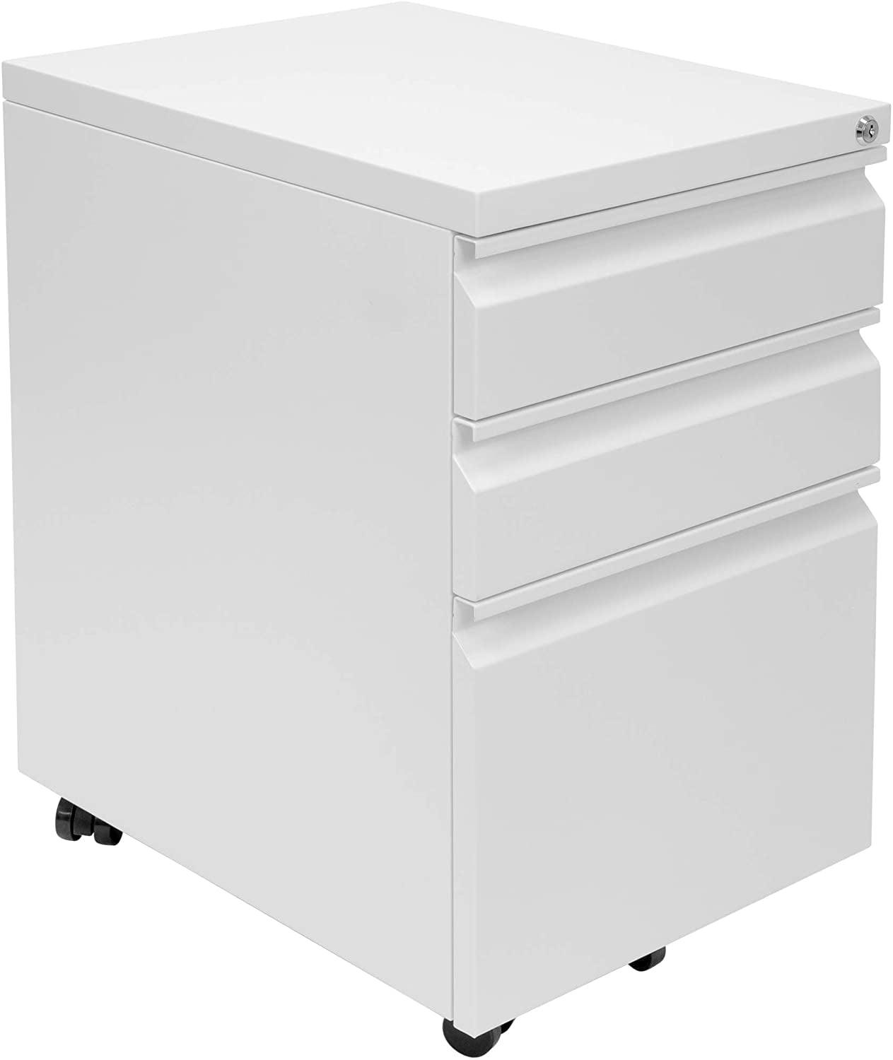 White Steel Mobile 3-Drawer Lockable File Cabinet