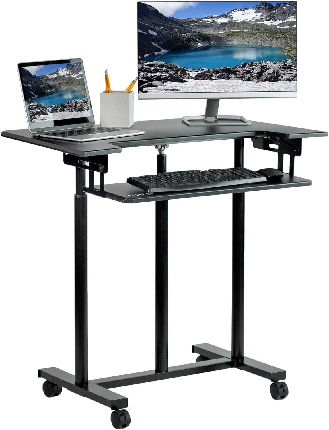 Black Adjustable Height Standing Desk with Keyboard Tray