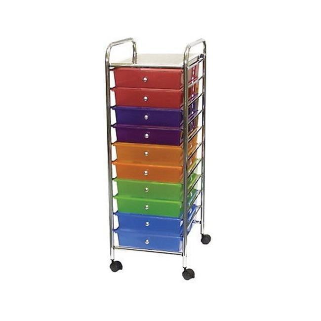 Mobile Organizer, 10 Drawers, 13 x 38 x 15-1/4 Inches, Multiple Colors