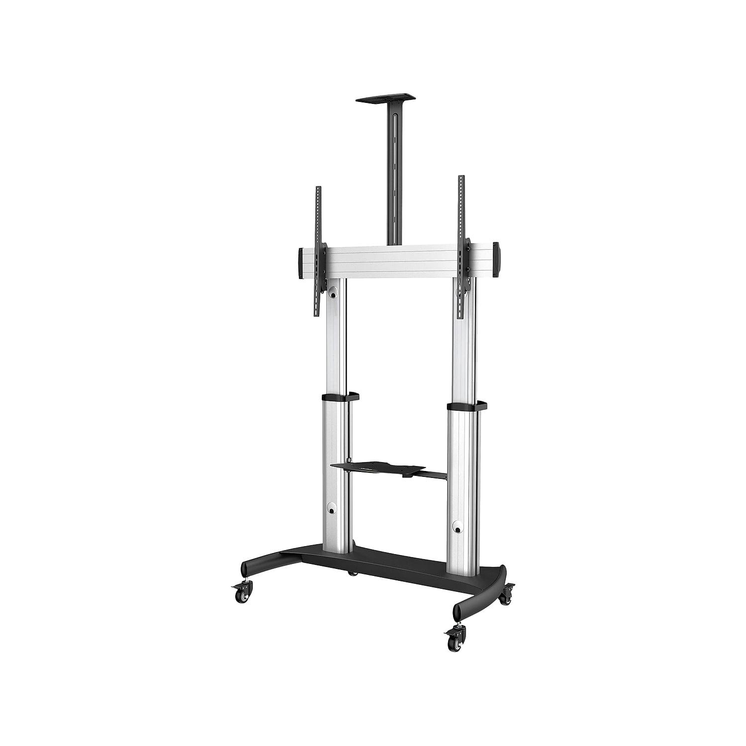 Mobile TV Stand, Heavy Duty TV Cart for 60-100" Display (100kg/220lb), Height Adjustable Rolling Flat Screen Floor Standing on Wheels, Universal Television Mount w/Shelves - W/ 2 equipment shelves
