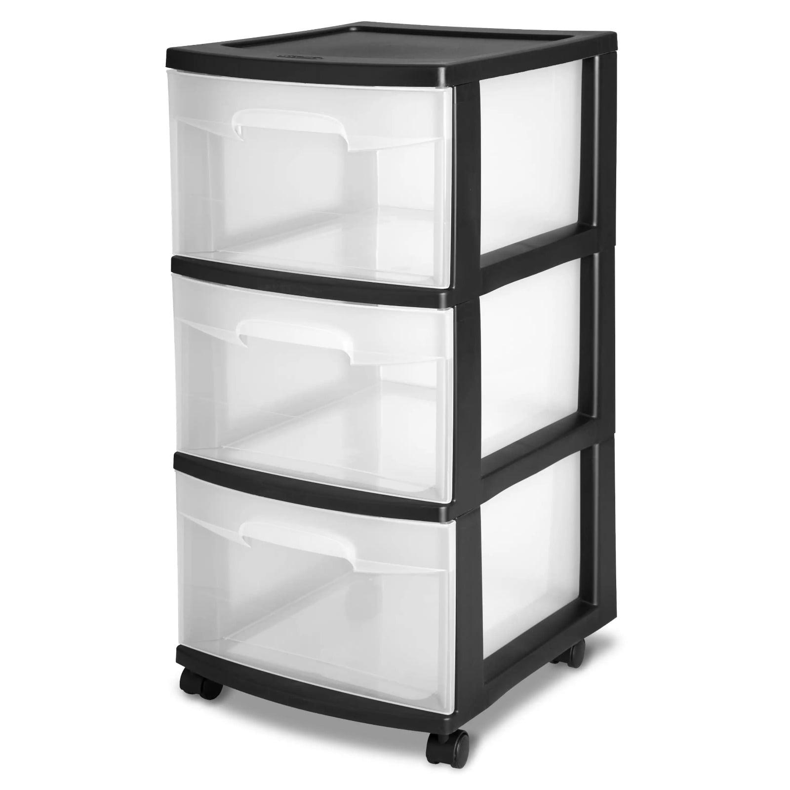 Black Plastic 3-Drawer Rolling Office Cart