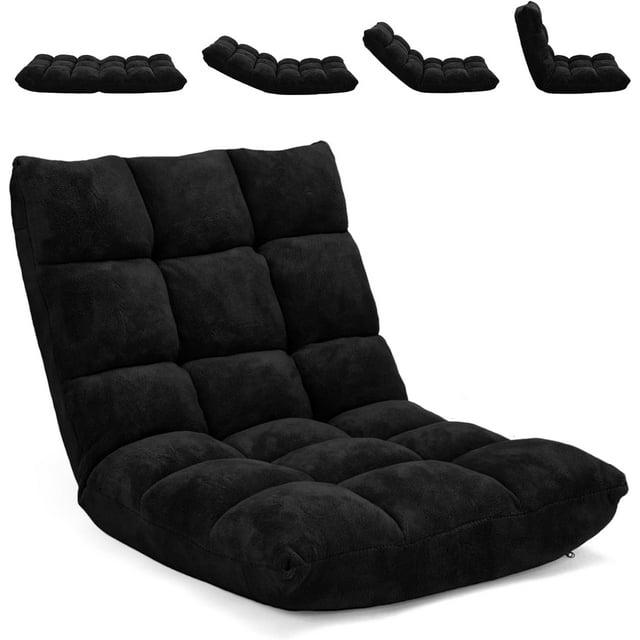 Tangkula Adjustable 14-Position Floor Chair ,Padded Gaming Chair Lazy Recliner Black
