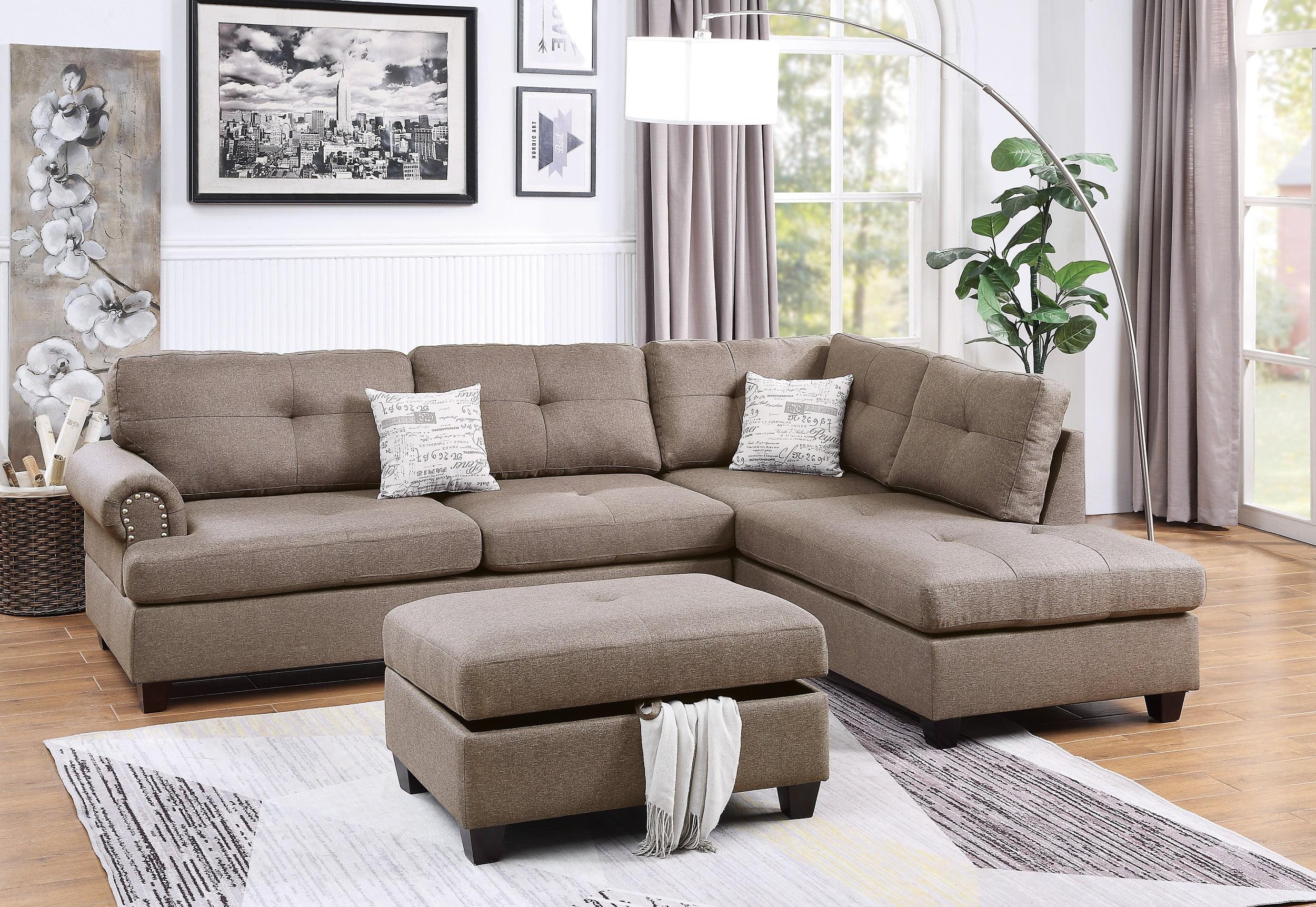 Modern Sectional Sofa Set 3 Piece Living Room Furniture with Ottoman