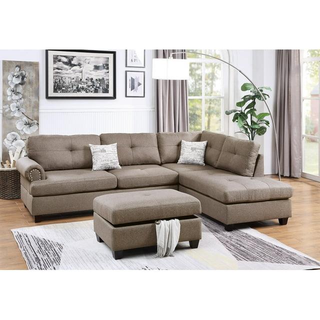 Modern Sectional Sofa Set 3 Piece Living Room Furniture with Ottoman