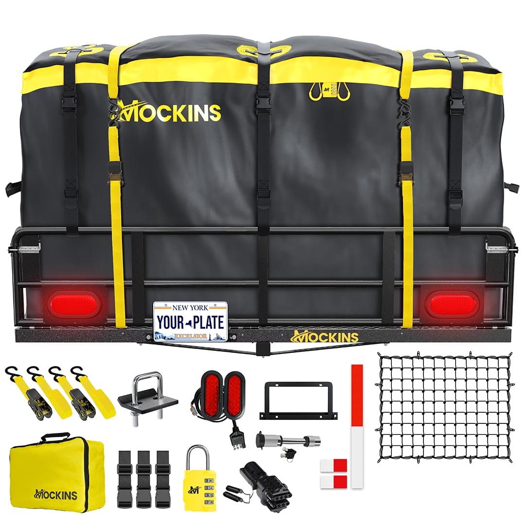 Mockins 60"x24"x14" High Rail Hitch Cargo Carrier with Rear Lights and 30 Cu.Ft. Yellow Cargo Bag