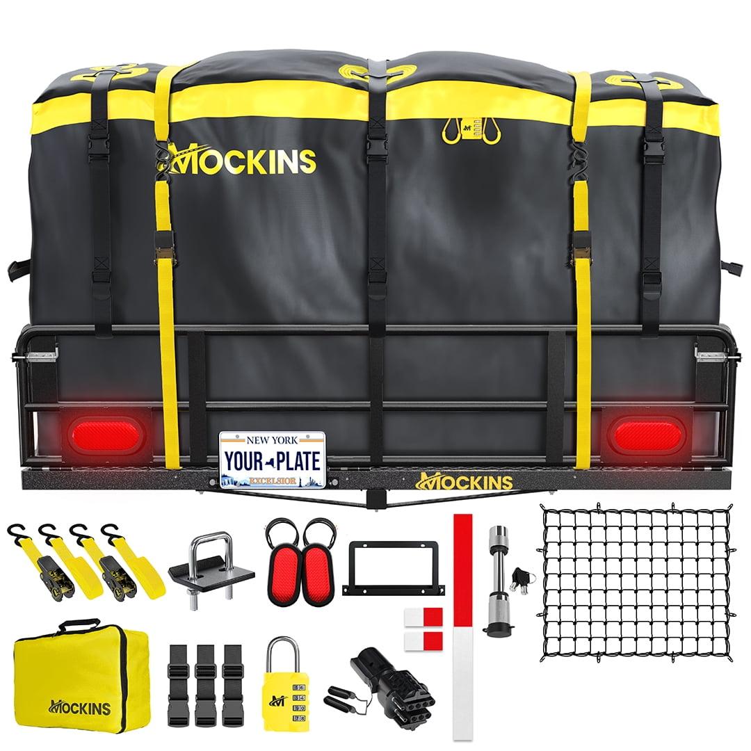 Mockins 60"x24"x14" High Rail Hitch Cargo Carrier with Rear Lights and 30 Cu.Ft. Yellow Cargo Bag