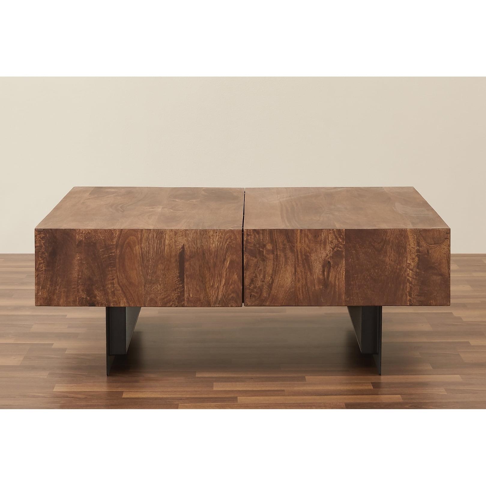 Glide 33'' Natural Wood and Iron Extendable Coffee Table with Storage