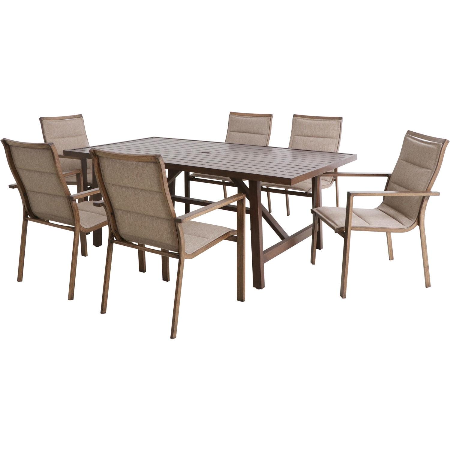 Atlas 7-Piece Tan Steel Outdoor Dining Set