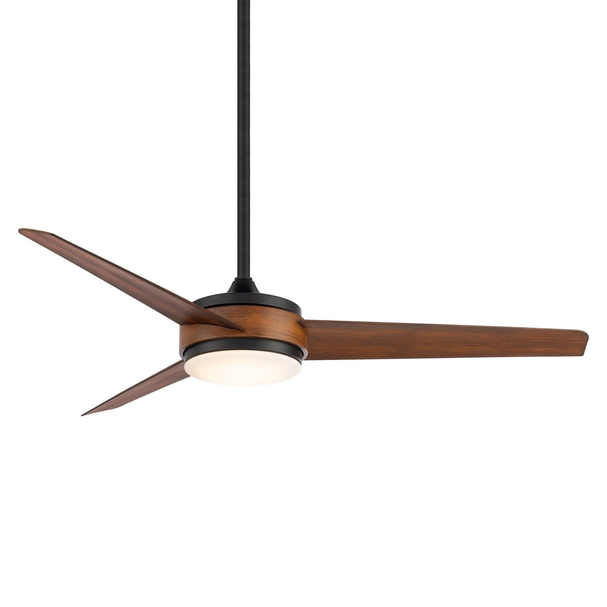 54" Matte Black Distressed Koa Smart Ceiling Fan with LED Light