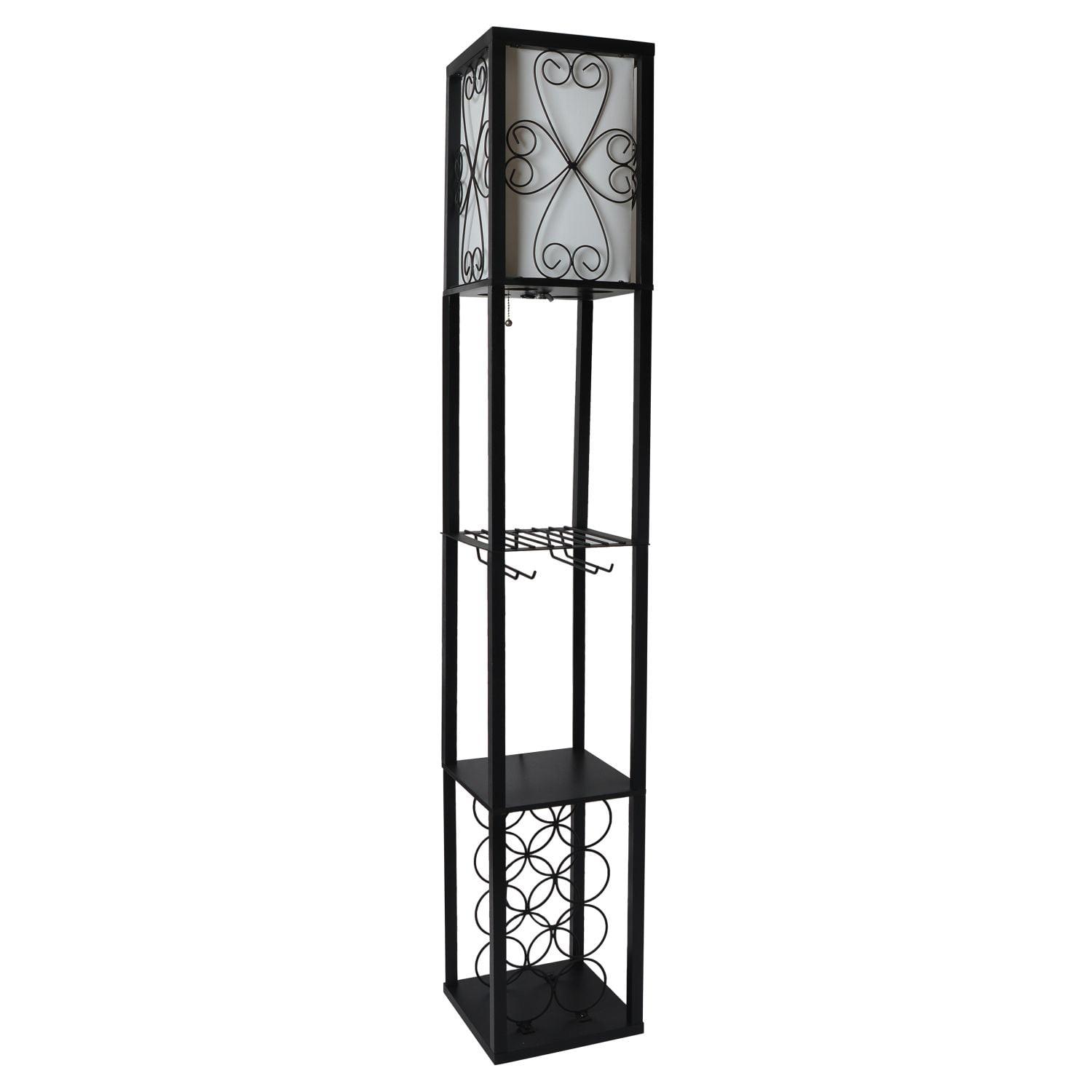Mod Lighting and Decor Floor Lamp with Storage Shelf and Wine Rack - 62.75" - Black and White