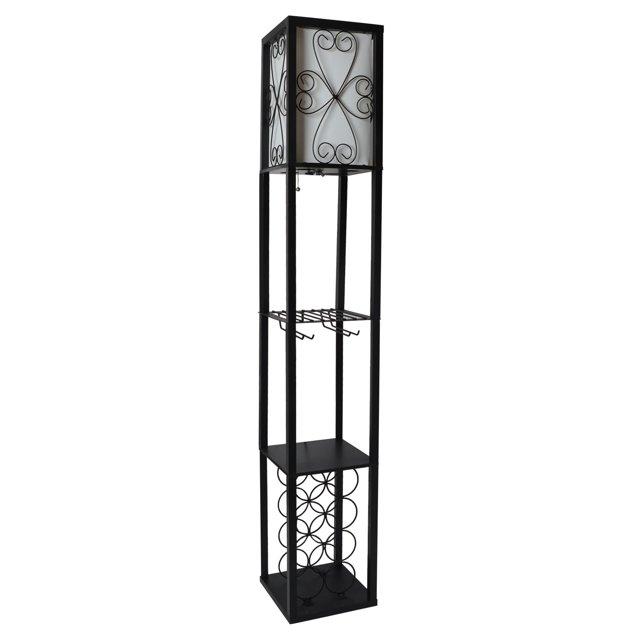 Mod Lighting and Decor Floor Lamp with Storage Shelf and Wine Rack - 62.75" - Black and White