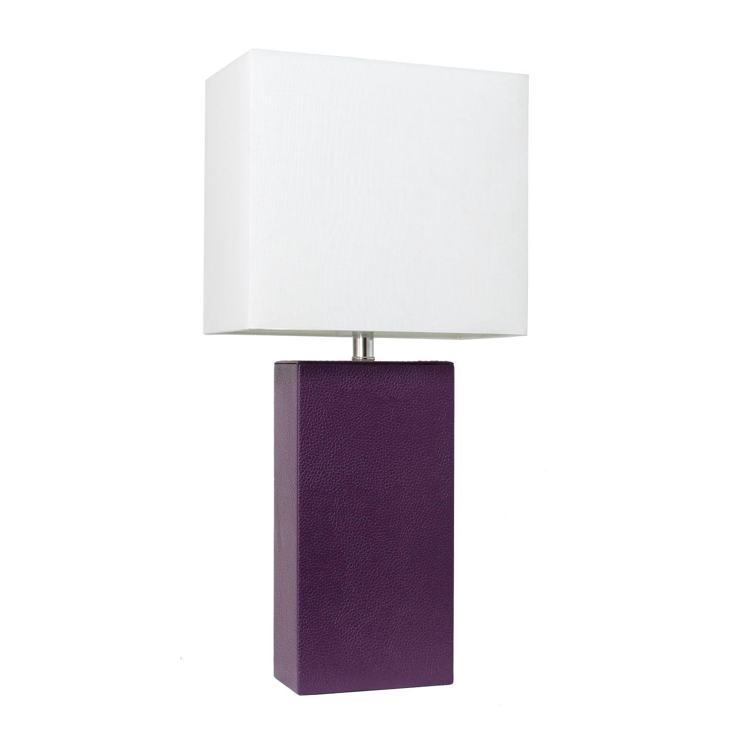 Mod Lighting and Decor Leather Bedside Table Lamp with Shade - 21" - White and Purple
