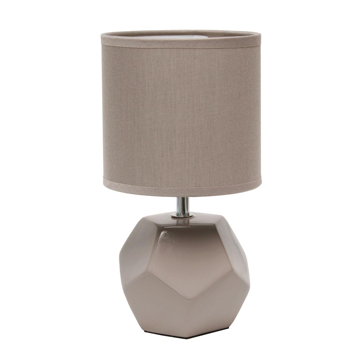 Simple Designs Round Prism Mini Table Lamp with Matching Fabric Shade Gray
