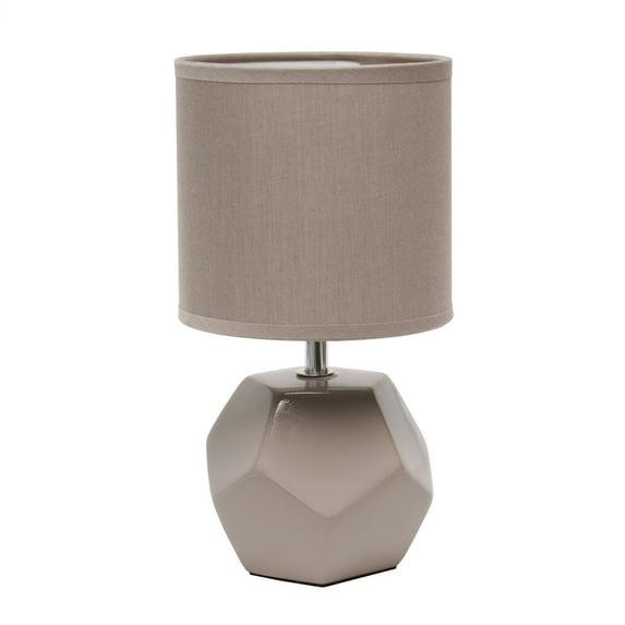 Simple Designs Round Prism Mini Table Lamp with Matching Fabric Shade Gray
