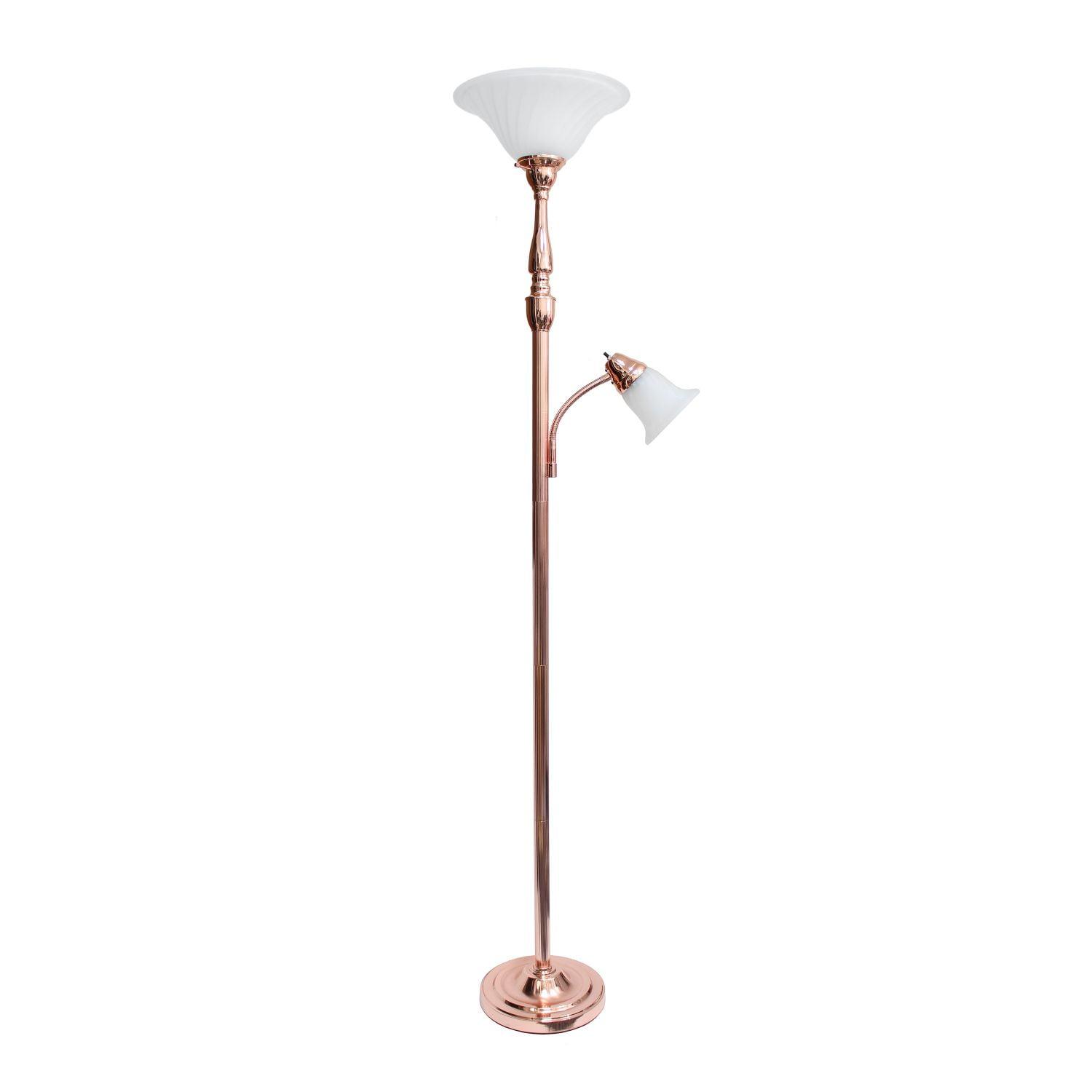 Torchiere Floor Lamp with Reading Light and Marble Glass Shade Rose Gold - Lalia Home: Adjustable, UL Listed, Metal Base