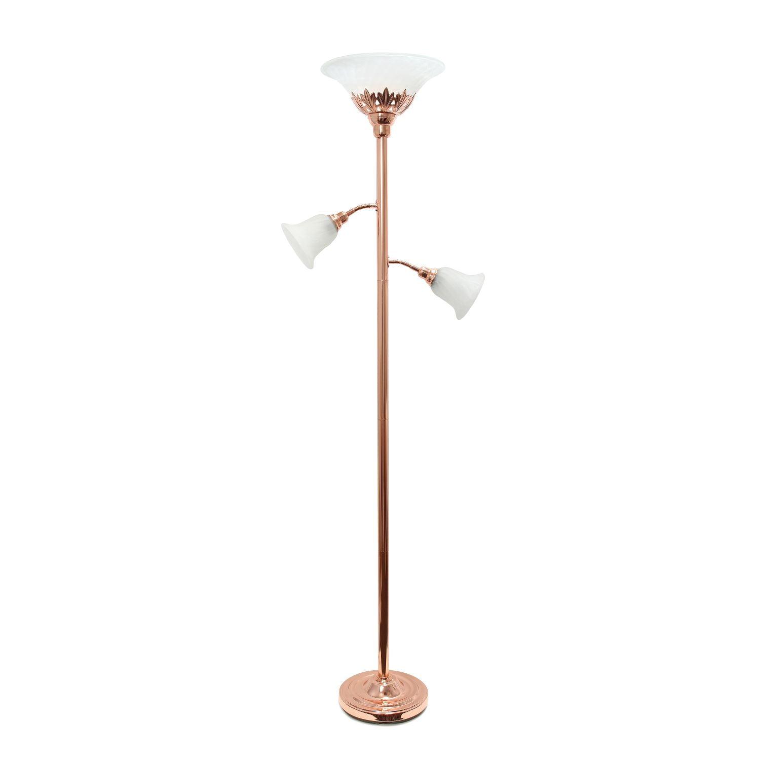 Torchiere Floor Lamp with Reading Light and Marble Glass Shade Rose Gold - Lalia Home: Adjustable, UL Listed, Metal Base