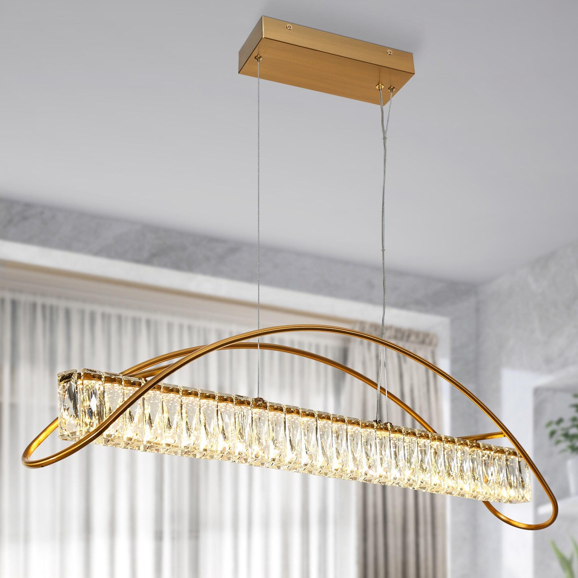 Modern Gold LED Crystal Linear Island Chandelier