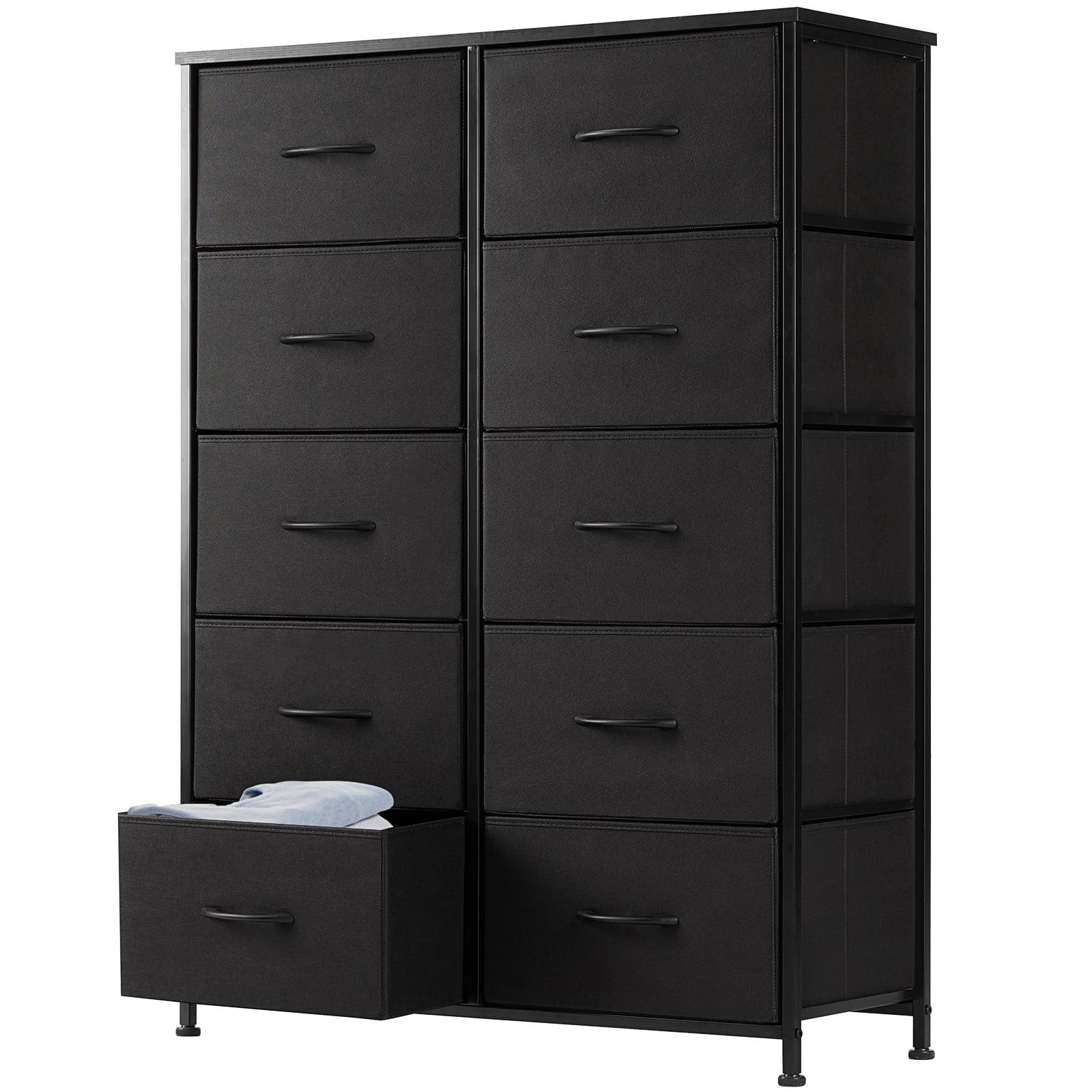 EDX 10 Drawer Dresser, Wide Chest Of Drawers Nightstand Storage Tower Storage Dresser Fabric Dresser With Wood Top for Living Room, Bedroom, Hallway, Black