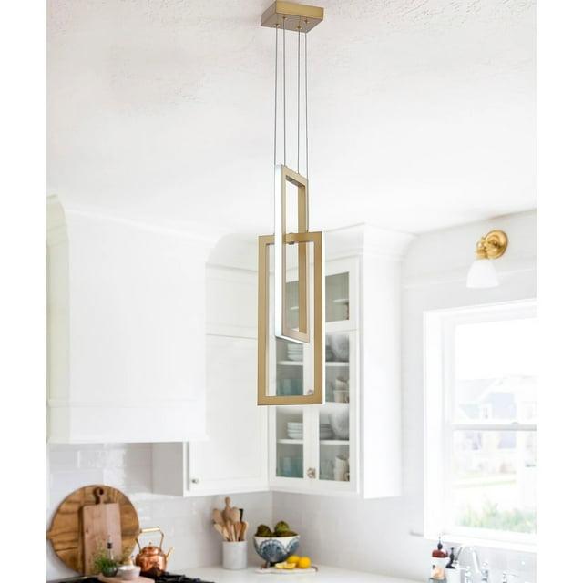 Modern 2-Light Geometric Linear Rectangle LED Pendant Gold